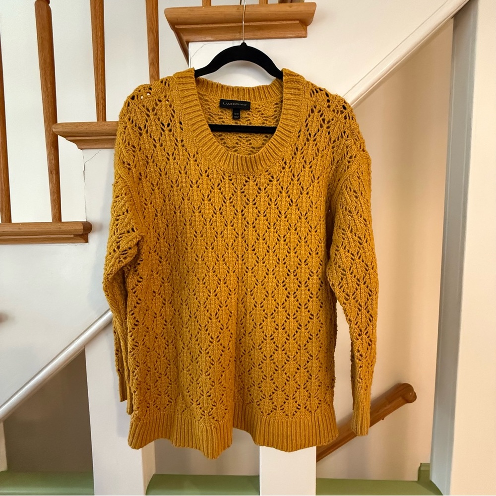 Lane Bryant Yellow Crew Neck Sweater with Intricate Knit